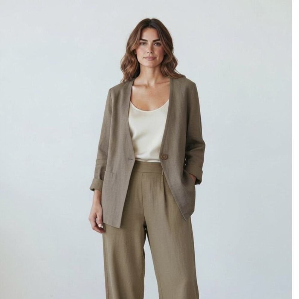 Matthildur Womens Hemp Greige Single Button Blazer Jacket Size 1, M, Lagenlook